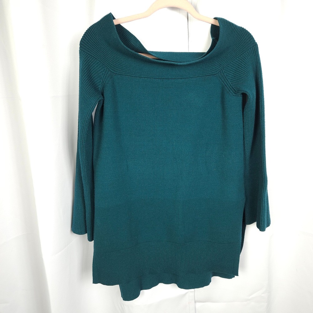 Anthropologie Green‎ Off Shoulder Long Sleeve Tunic Sweater Womens Small